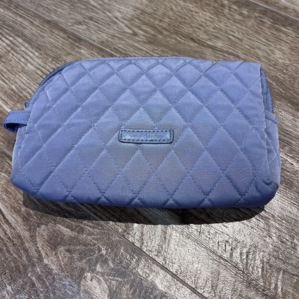 Vera Bradley Makeup Bag Gray Quilted Performance Twill Cosmetic Travel Case